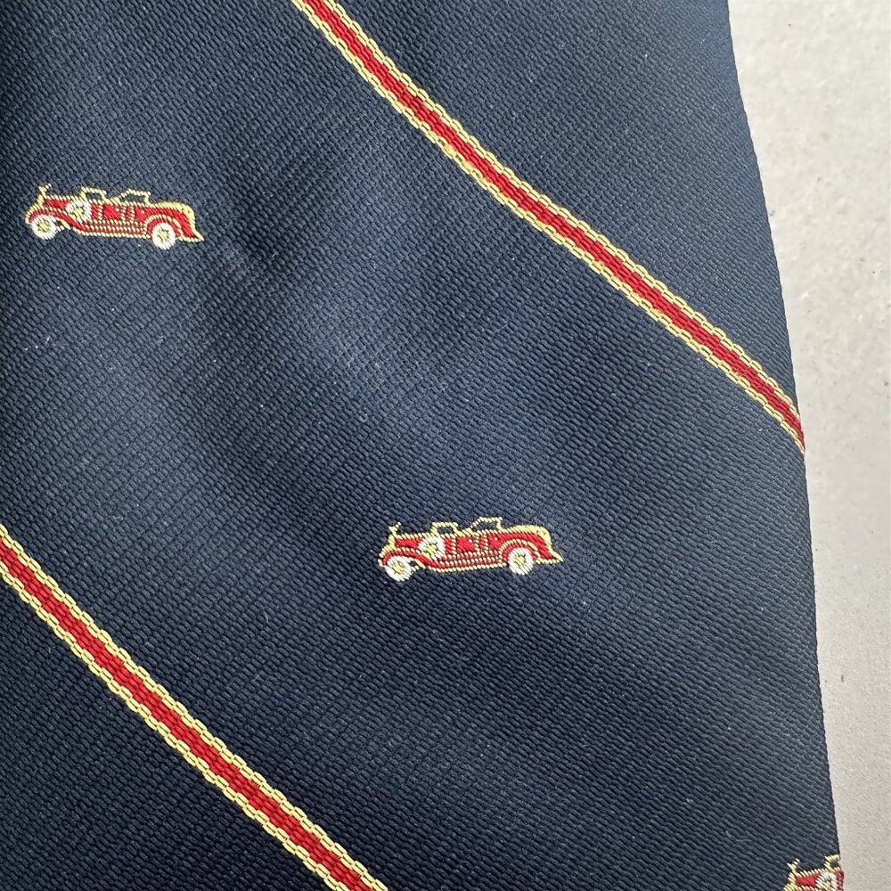 Vintage Tie Hampton Hall Car Automobile Roadster All Over Diagonal Stripe Blue